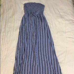 Blue and white striped maxi dress